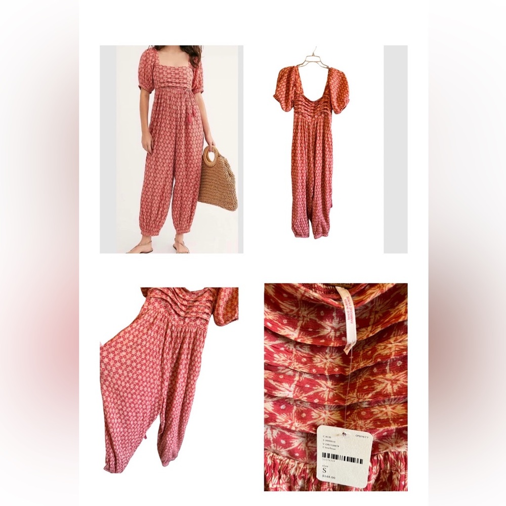 Free People Red/Off White Jumpsuit-Small. NWT.